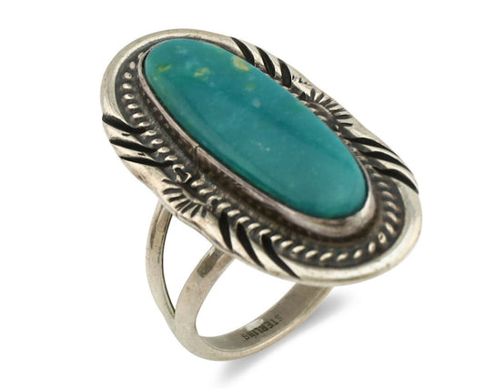 Navajo Ring .925 Silver Nevada Turquoise Native American Artist C.1980's