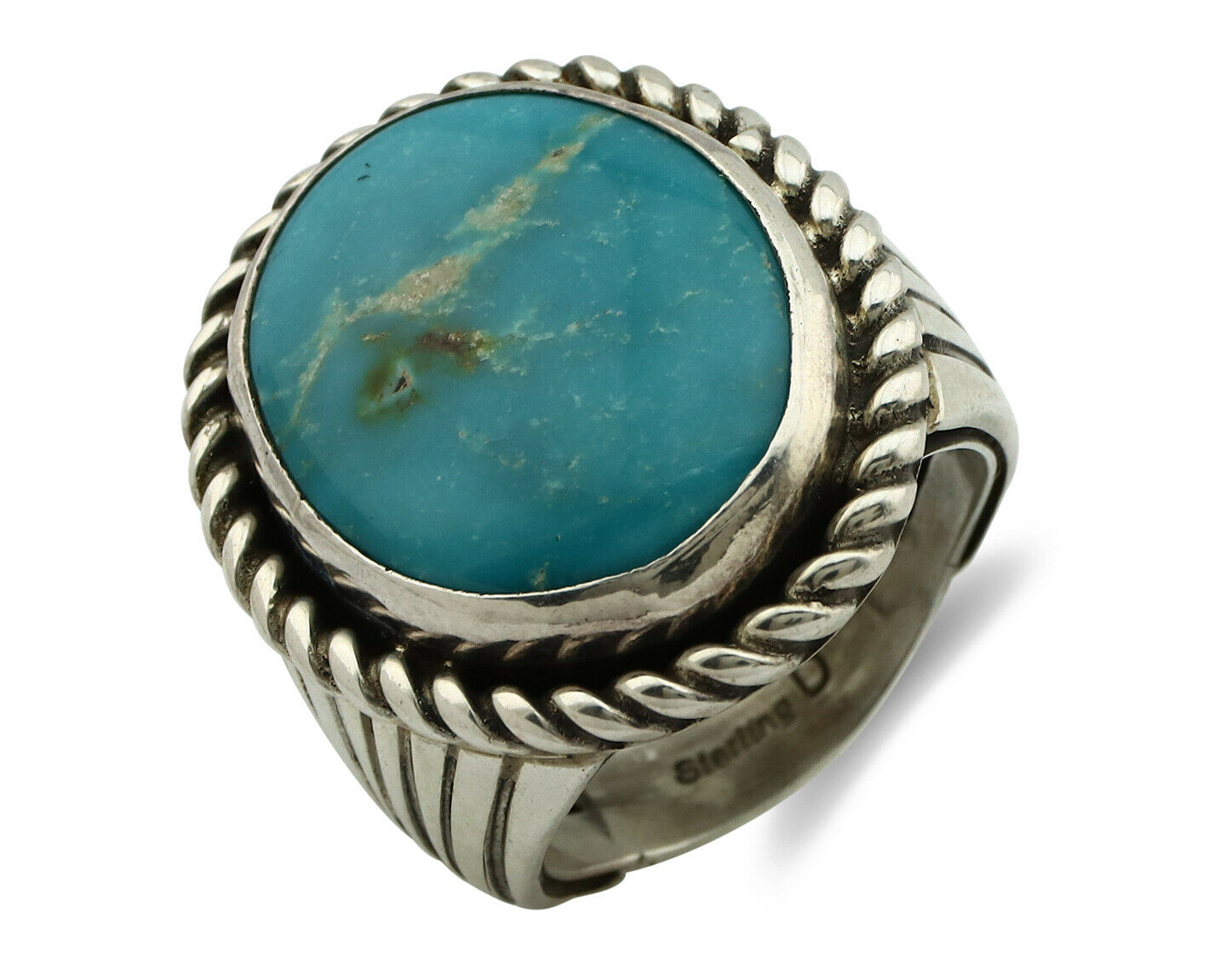 Navajo Ring .925 Silver Morenci Turquoise Artist Signed DZ C.80's