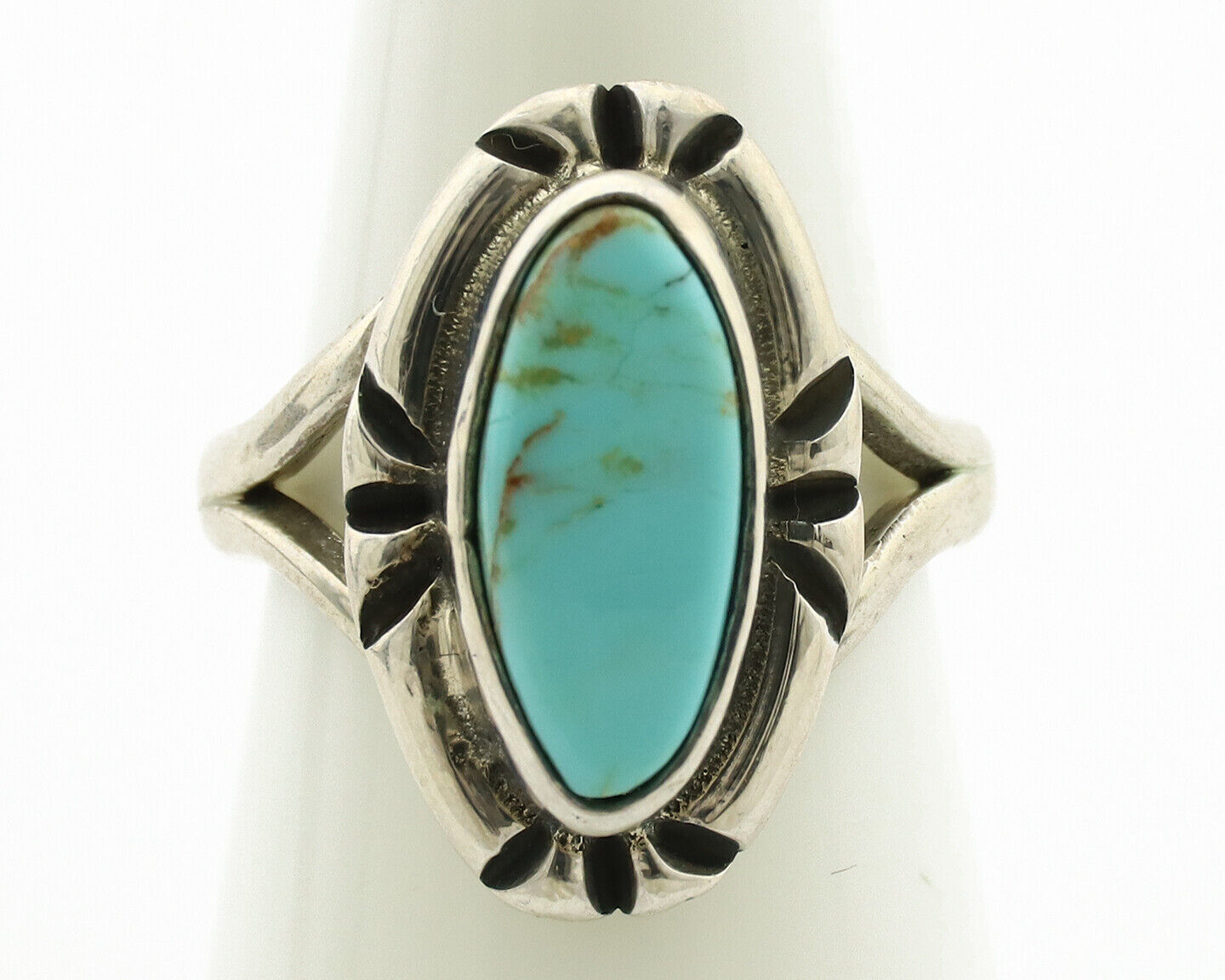 Navajo Ring .925 Silver Kingman Turquoise Artist Signed Gecko C.80's