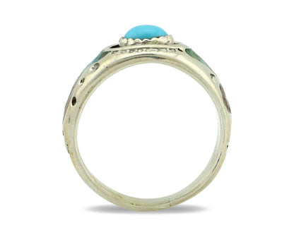 Navajo Handmade Ring 925 Silver Blue Turquoise & Coral Native American C.80's