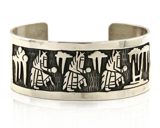 Navajo Bracelet .925 SOLID Silver Artist Signed S. Tom Overlay C.80-90's