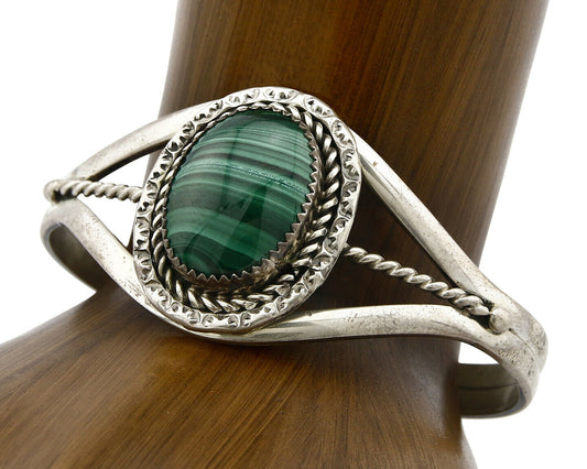 Women's Navajo Malachite Bracelet .925 Silver Native American 80's