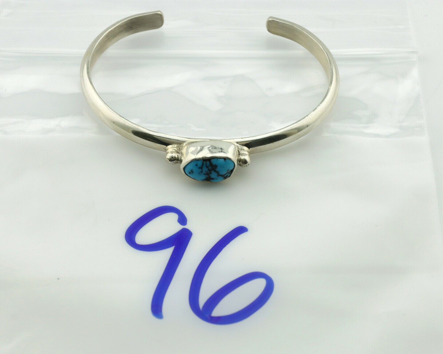 Navajo Bracelet .925 Silver Blue Turquoise Native American Artist C.80's