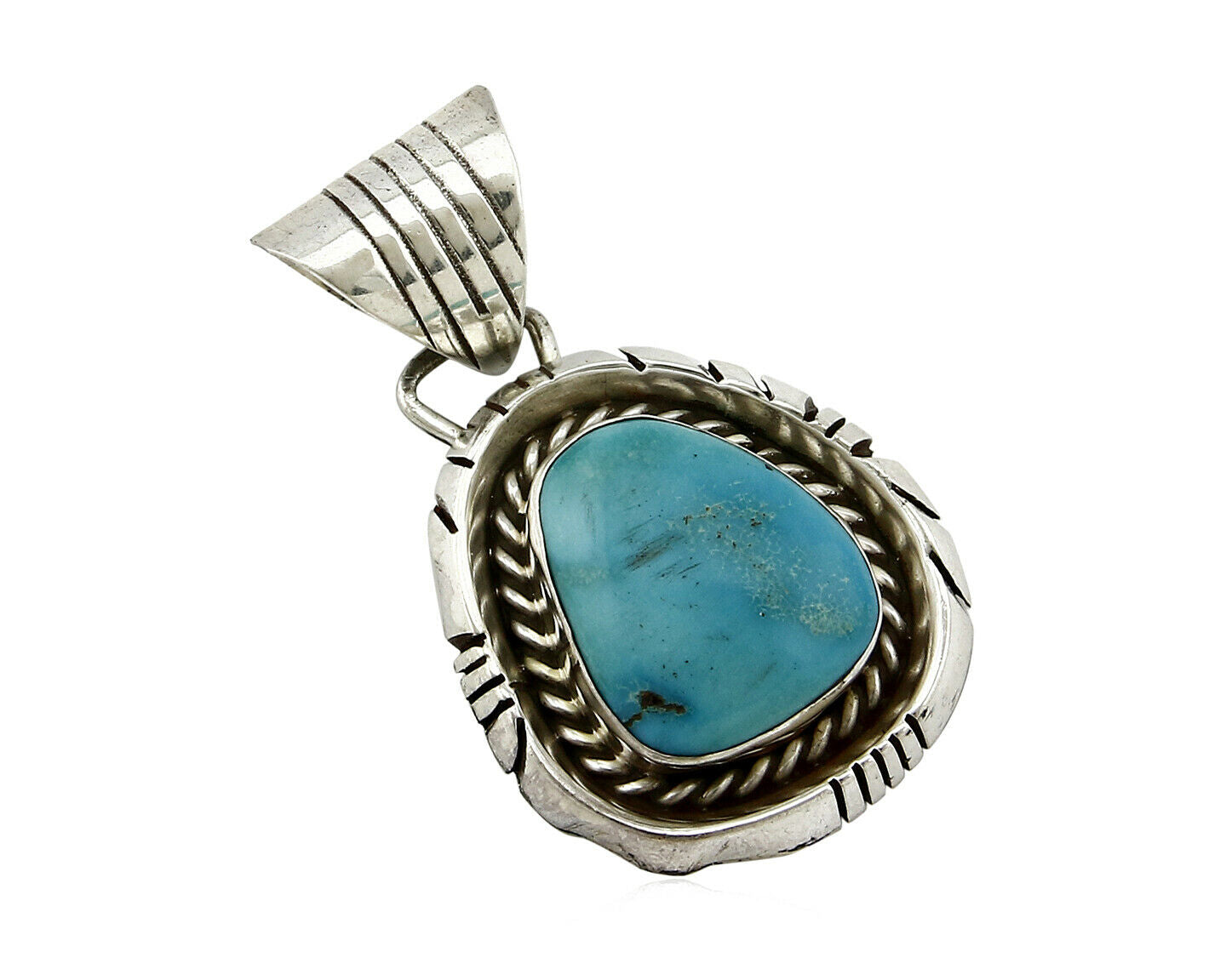 Navajo Pendant .925 Silver Kingman Turquoise Signed Artist NS C.80's