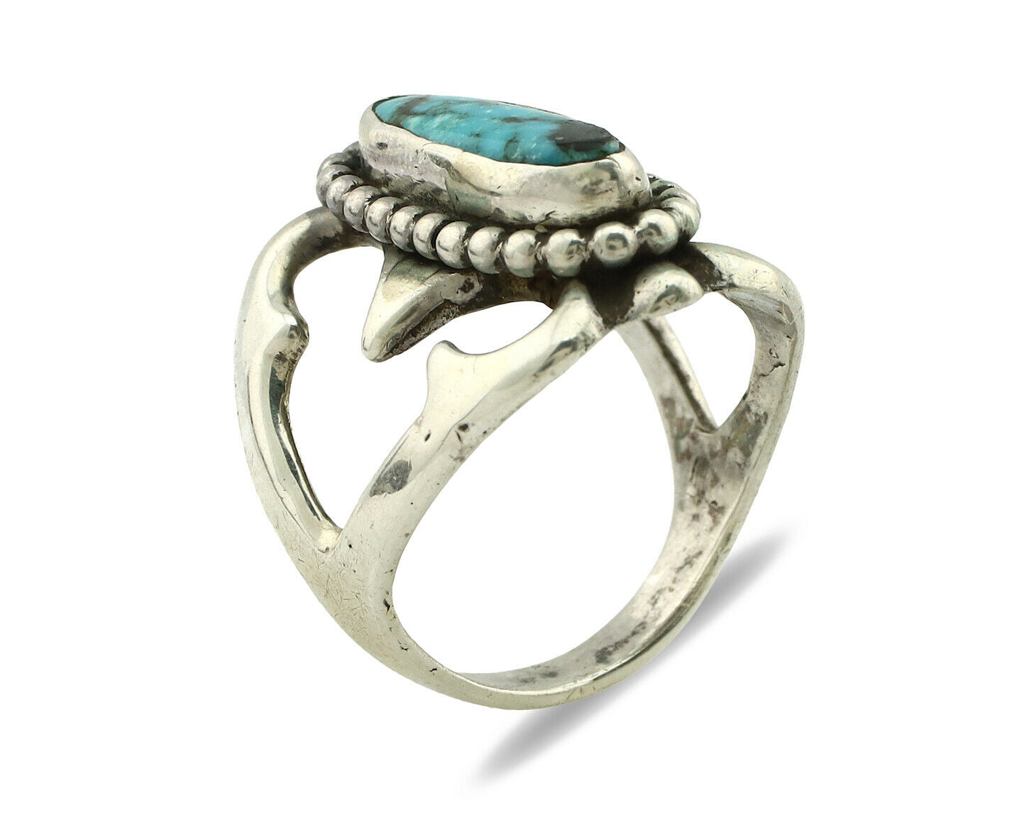 Navajo Sand Cast Ring .925 Silver Kingman Turquoise Native Artist C.80's