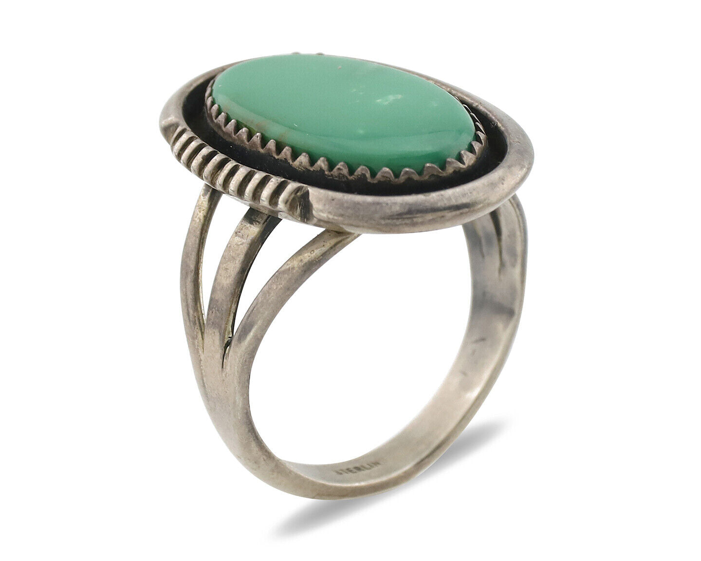 Navajo Ring .925 Silver Green Turquoise Native American Artist C.1980's