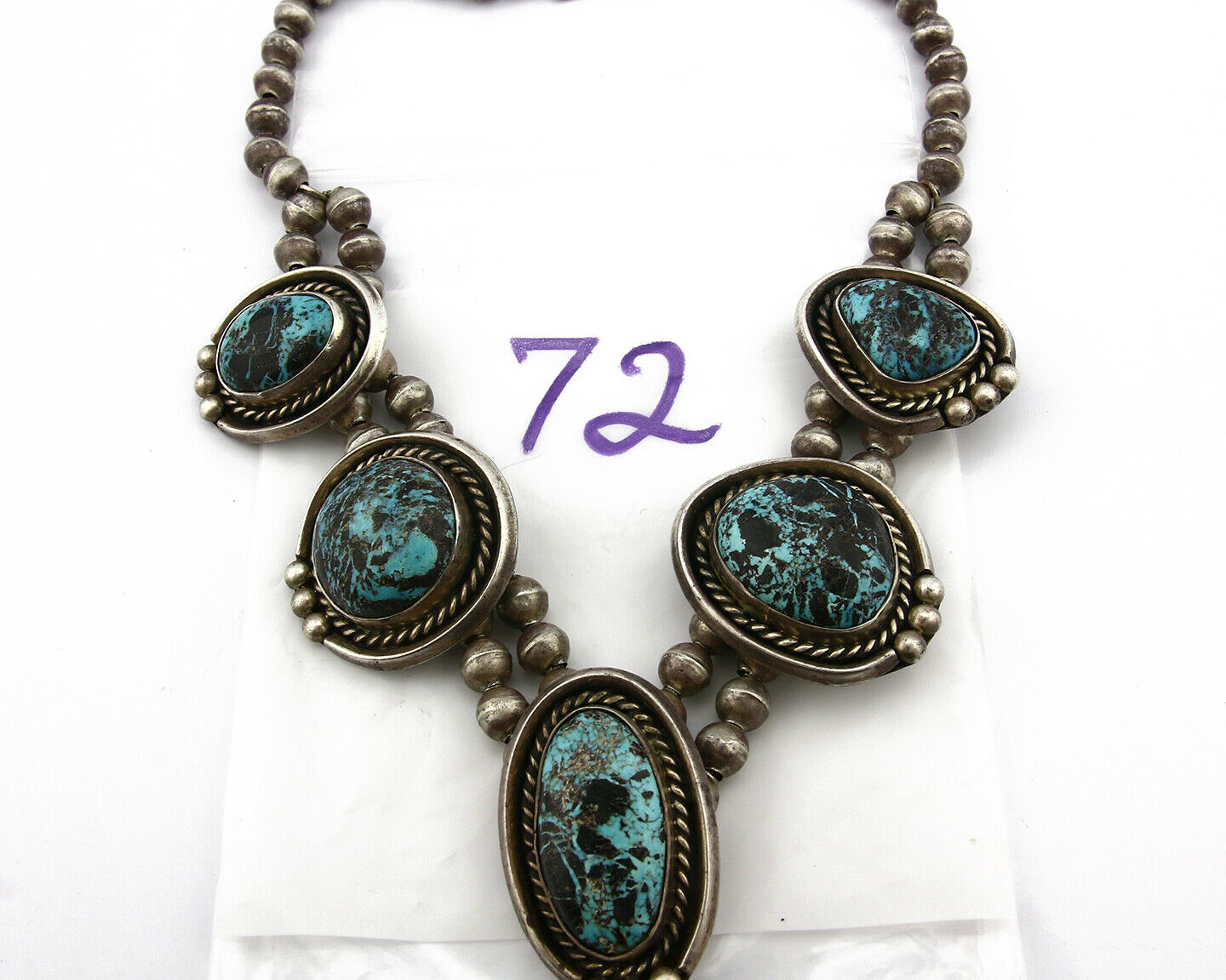 Women's Navajo Necklace .925 Silver Blue Diamond Turquoise C.1968