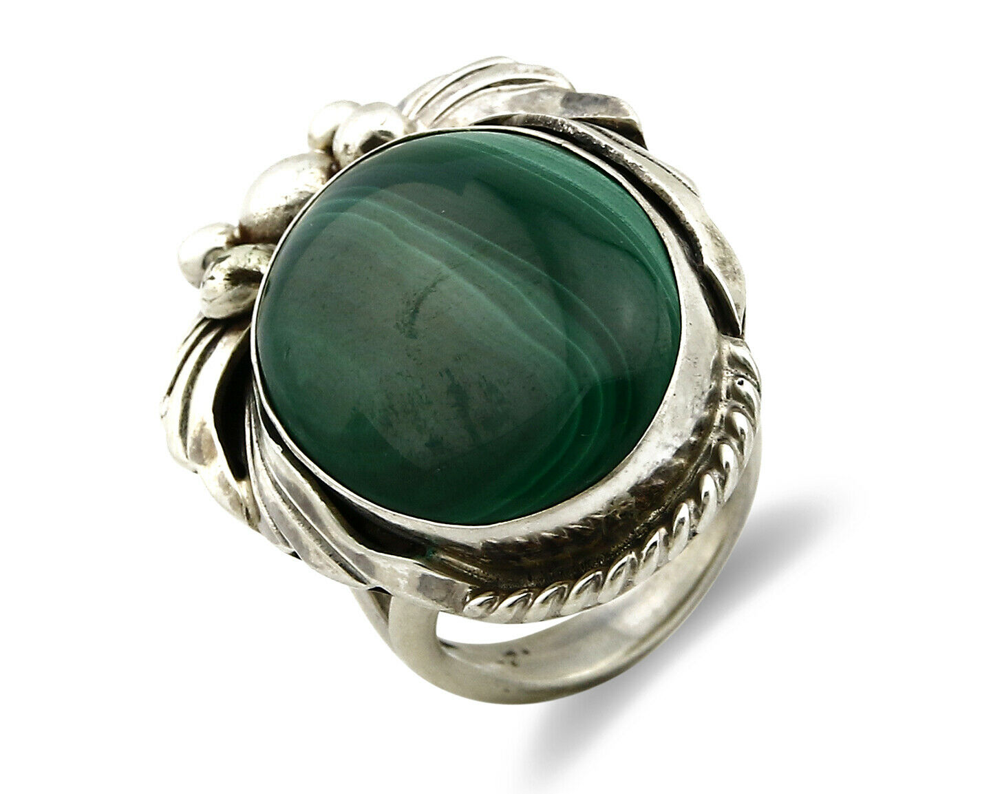 Navajo Malachite Ring .925 Silver Handmade Signed Billie Eagle C.80's