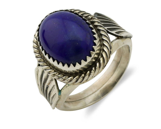 Navajo Ring 925 Silver Natural Handmade Natural Lapis Native American Artist C80