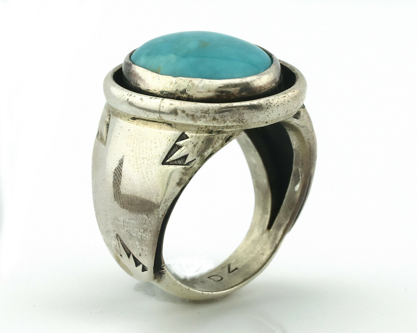 Navajo Blue Gem Turquoise Silver Artist Signed DZ C.80's