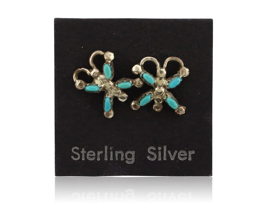 Zuni Earrings 925 Silver Sleeping Beauty Butterfly Turquoise Native Artist C80s