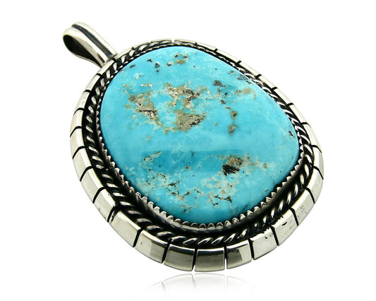 Navajo Pendant .925 Silver Kingman Turquoise Signed Artist Tom Willeto C.80's