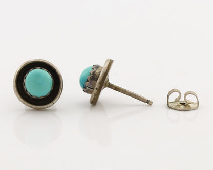 Zuni Earrings 925 Silver Sleeping Beauty Turquoise Native American Artist C.80's