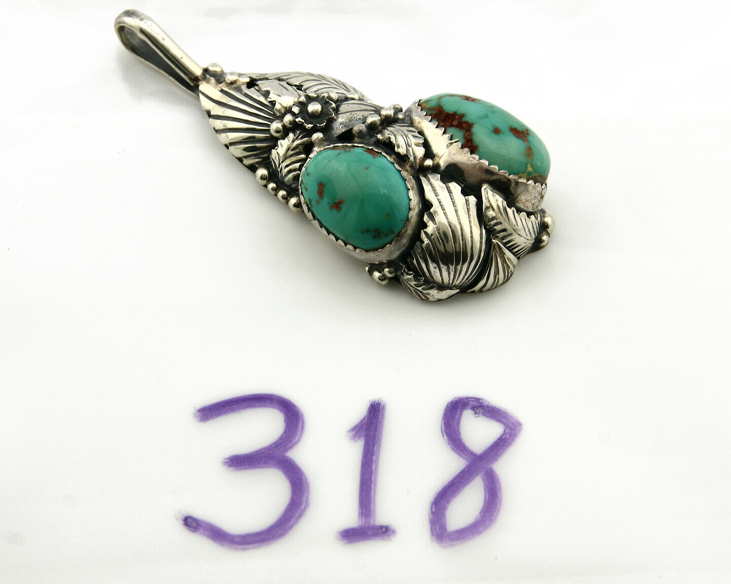 Navajo Pendant .925 Silver Bisbee Turquoise Signed Tom Willeto C.80's