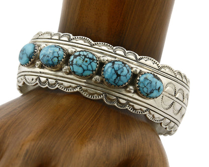 Navajo Bracelet .925 Silver Southwest Spiderweb Turquoise Artist Denetdale C80s