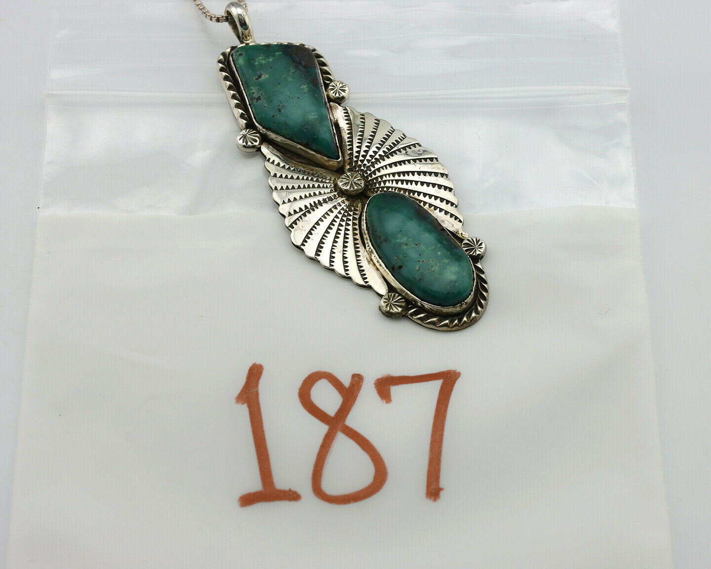 Navajo Nevada Turquoise Pendant .925 Silver Artist Signed M C.80's