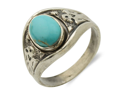 Navajo Ring .925 Silver Morenci Turquoise Native Artist Signed C.80s