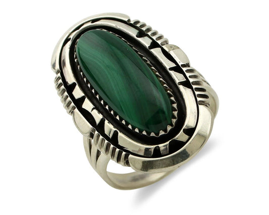 Navajo Ring 925 Silver Natural Malachite Artist Signed William Denetdale C.80's