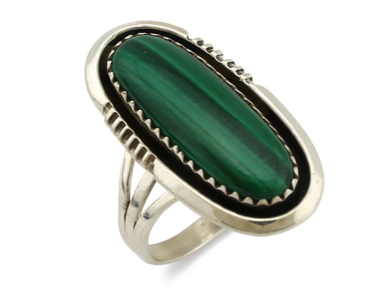 Navajo Ring 925 Silver Natural Malachite Artist Signed William Denetdale C.80's