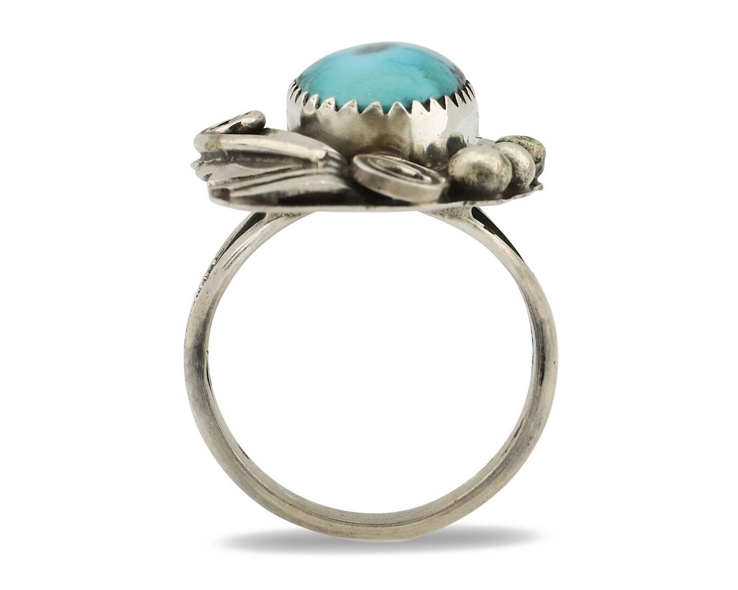 Navajo Ring 925 Silver Sleeping Beauty Turquoise Signed Justin Morris C.80's