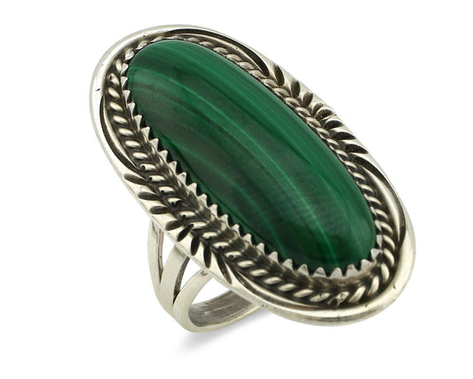 Navajo Ring 925 Silver Natural Green Malachite Signed William Denetdale C.80's