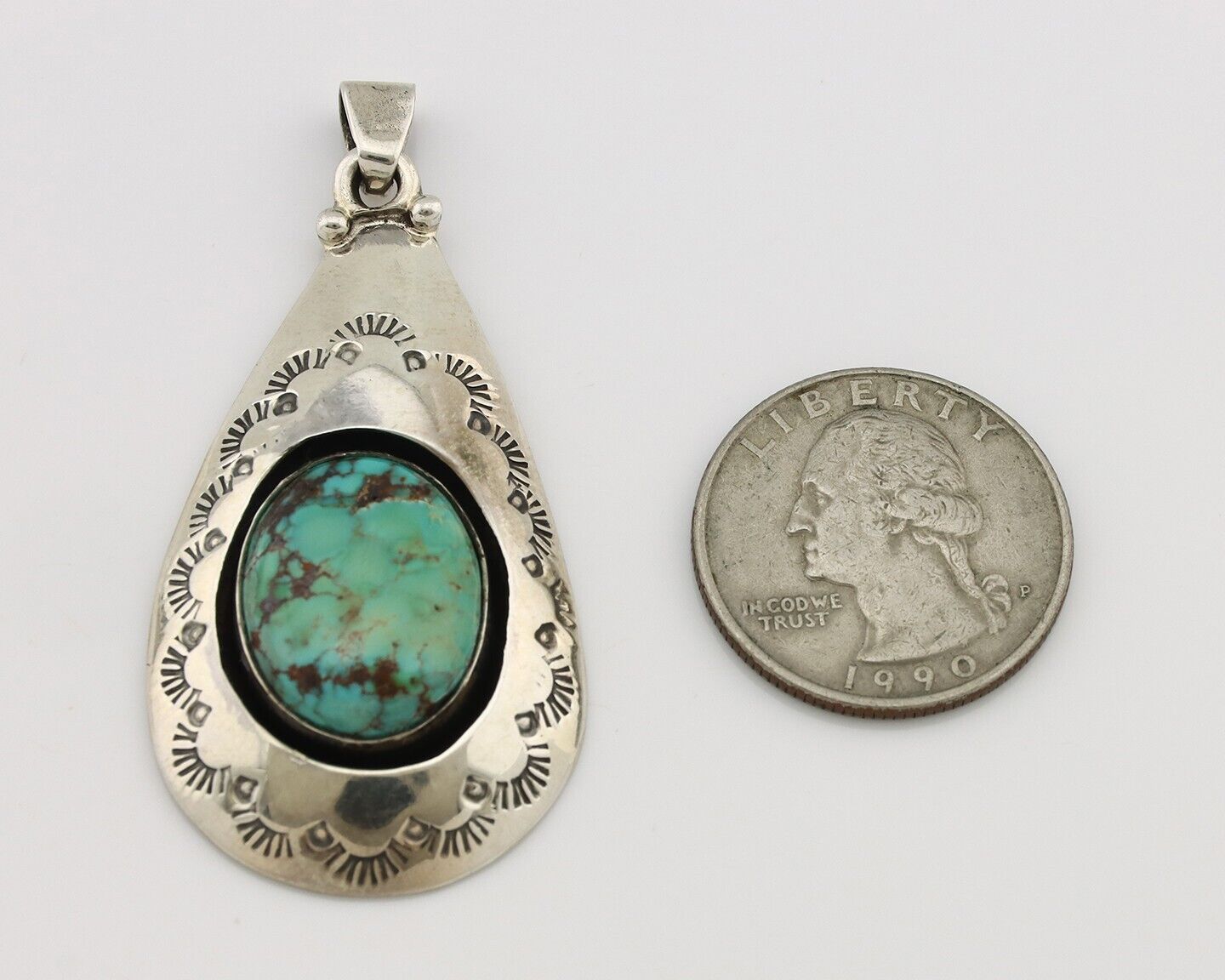 Navajo Pendant 925 Silver Natural Turquoise Artist Signed MC C.80's