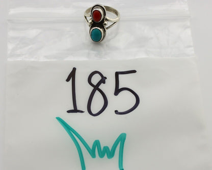 Navajo Handmade Ring 925 Silver Coral & Turquoise Native American Artist C.80's