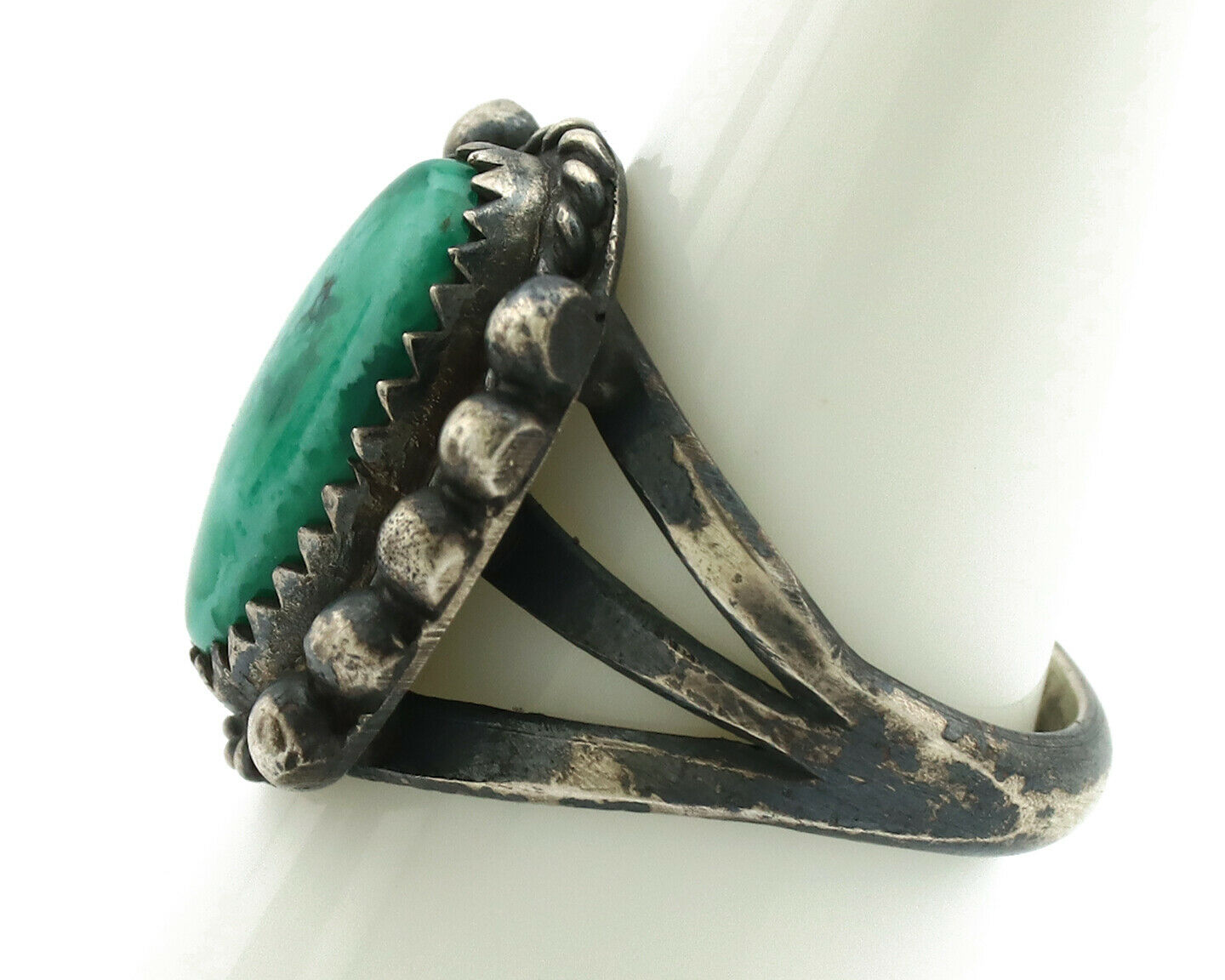 Navajo Ring .925 Silver Green Turquoise Signed Artist FA C.1980's