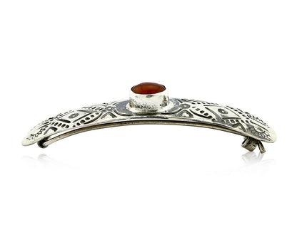 C1990s Navajo Natural Carnelian Agate Hand Stamped 925 Silver Handmade Hair Clip