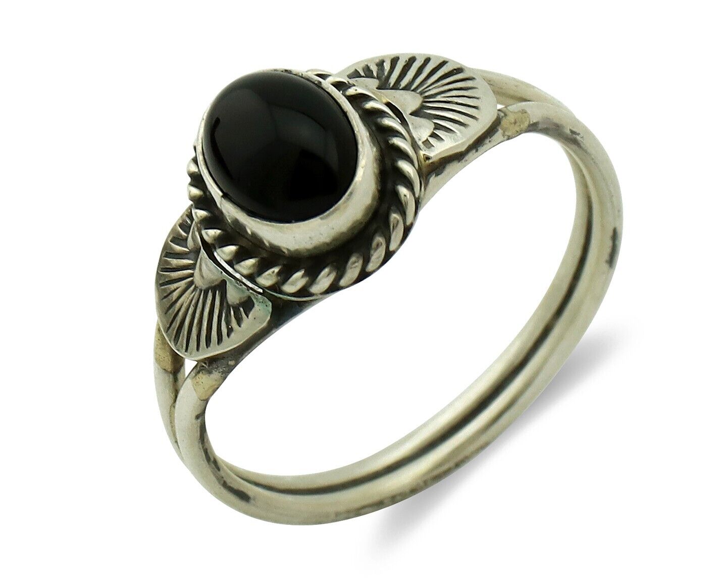 Navajo Ring 925 Silver Natural Mined Black Onyx Native American Artist C.80's