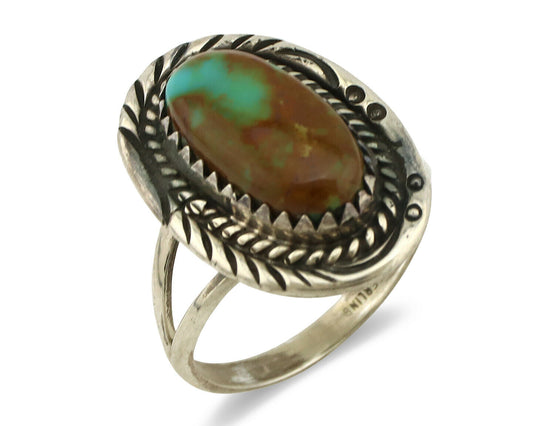 Navajo Ring .925 Silver Kingman Turquoise Native American Artist C.1980's