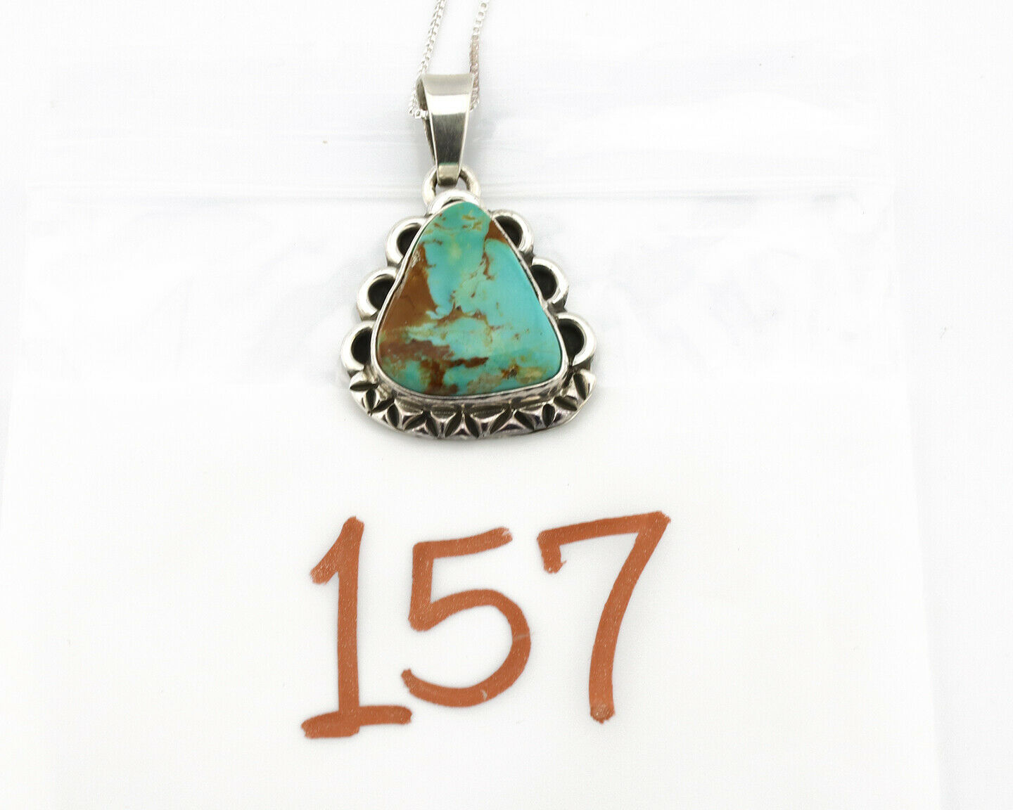 Navajo Kingman Turquoise Pendant .925 Silver Hand Stamped Signed Gecko C.80's