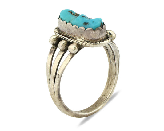 Navajo Ring .925 Silver Sleeping Beauty Turquoise Native Artist C.1980's