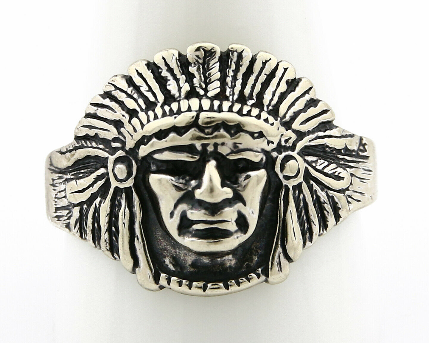 Navajo Warrior Chief Ring .925 Silver Artist Signed Wheeler C.80's Size 12