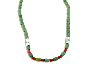 Navajo Necklace .925 Silver Royston Turquoise & Coral C.80's