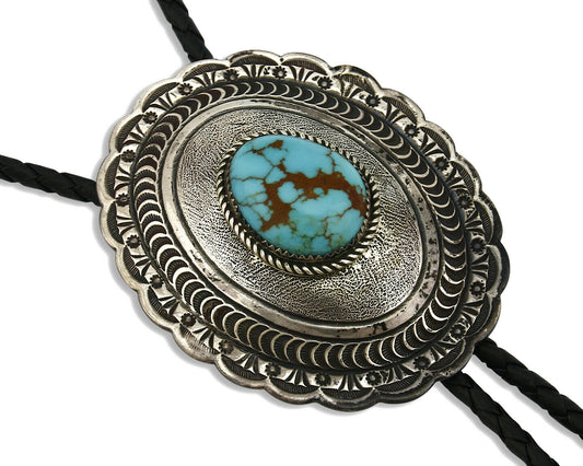 Navajo Bolo Tie .925 Silver Bisbee Turquoise Artist Native American Circa 1980's