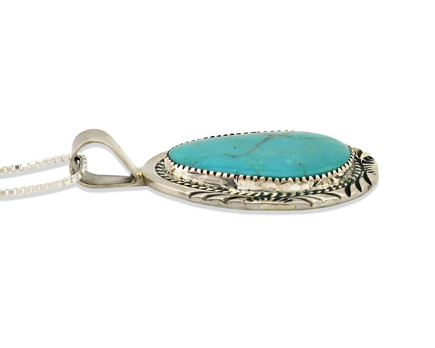 Navajo Necklace .925 Silver Kingman Turquoise Signed PM C.1980's