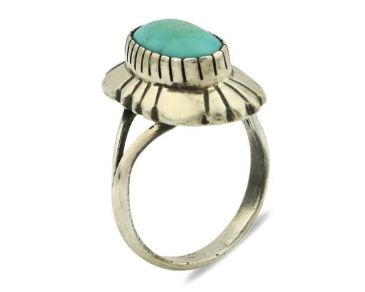 Navajo Ring .925 Silver Green Turquoise Artist Signed M Montoya C.80's