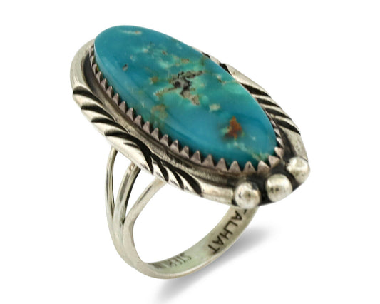 Navajo Ring .925 Silver Nevada Turquoise Native American Artist C.1980's