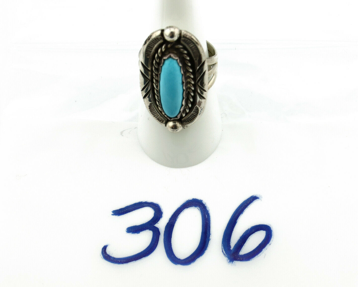 Navajo Ring .925 Silver Blue Turquoise Artist Signed V&N EDSITTY C.80's