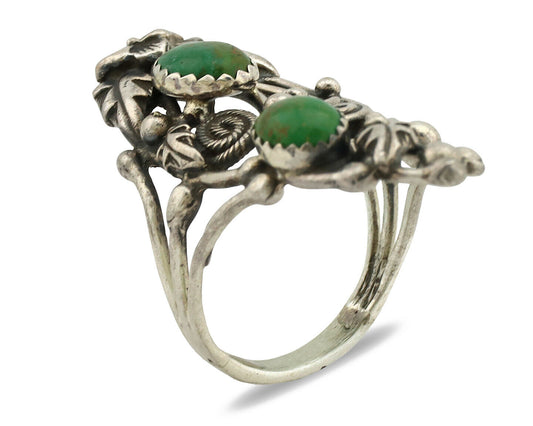 Navajo Ring .925 Silver Green Southwest Turquoise Signed Prairie Fire C.80's
