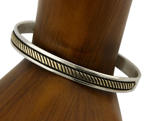 Navajo Bracelet SOLID .925 Silver & 12K Gold Filled Signed E Cuff C.80's