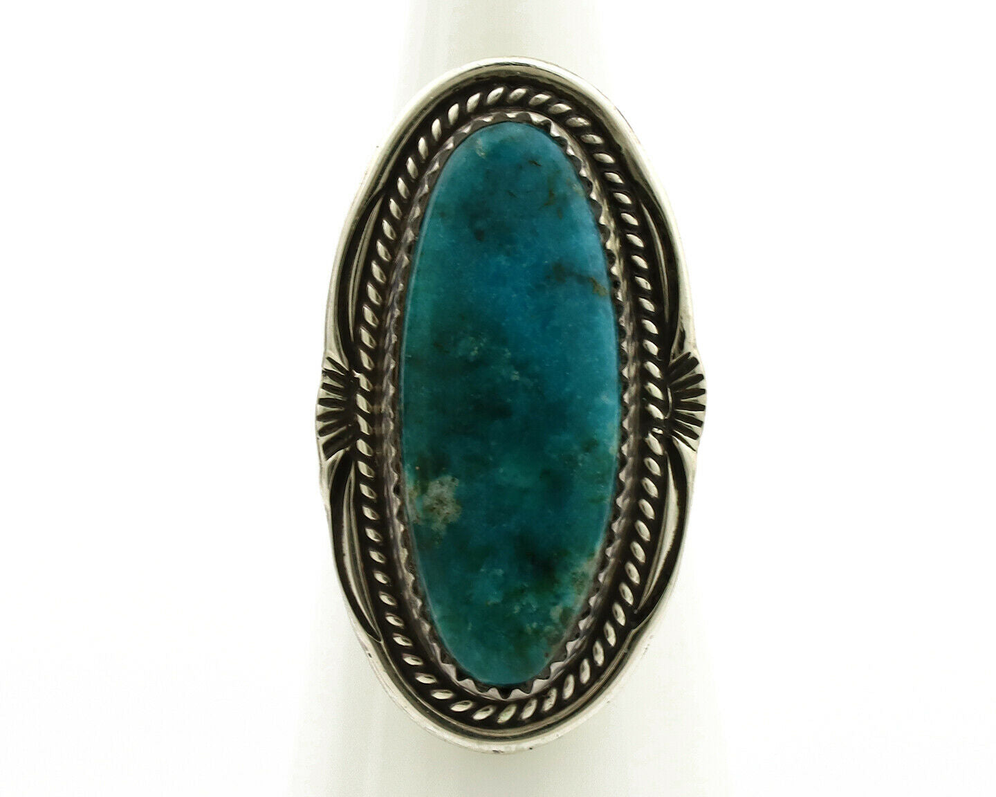 Navajo Ring .925 Silver Blue Gem Turquoise Artist Signed M Begay C.1980's