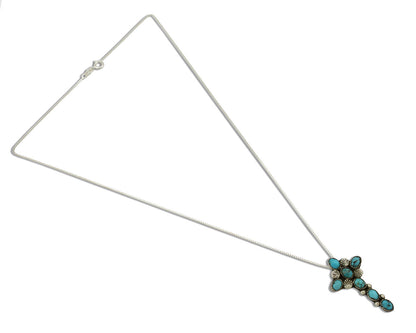 Navajo Cross Necklace 925 Silver Blue Turquoise Native American Artist C.80's