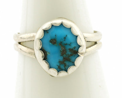 Navajo Ring .925 Silver Sleeping Beauty Turquoise Native American Artist C.1980s