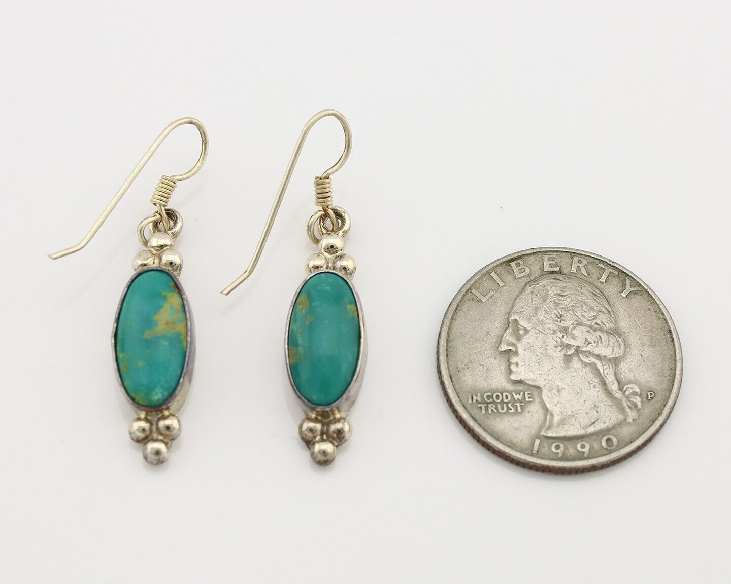 Navajo Earrings 925 Silver Blue Gem Turquoise Native American Artist C.80's