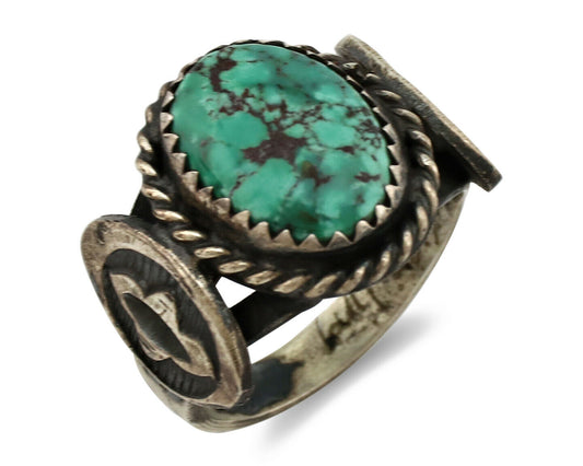 Navajo Ring .925 Silver Spiderweb Turquoise Artist Signed FA C.1980's