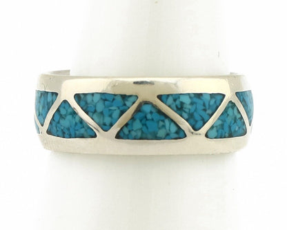 Navajo Chip Inlay Ring 925 Silver Sleeping Beauty Turquoise Artist Silver Cloud