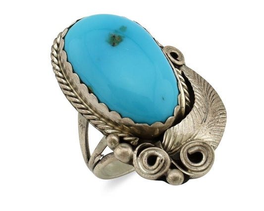 Navajo Ring 925 Silver Sleeping Beauty Turquoise Signed Justin Morris C.80's