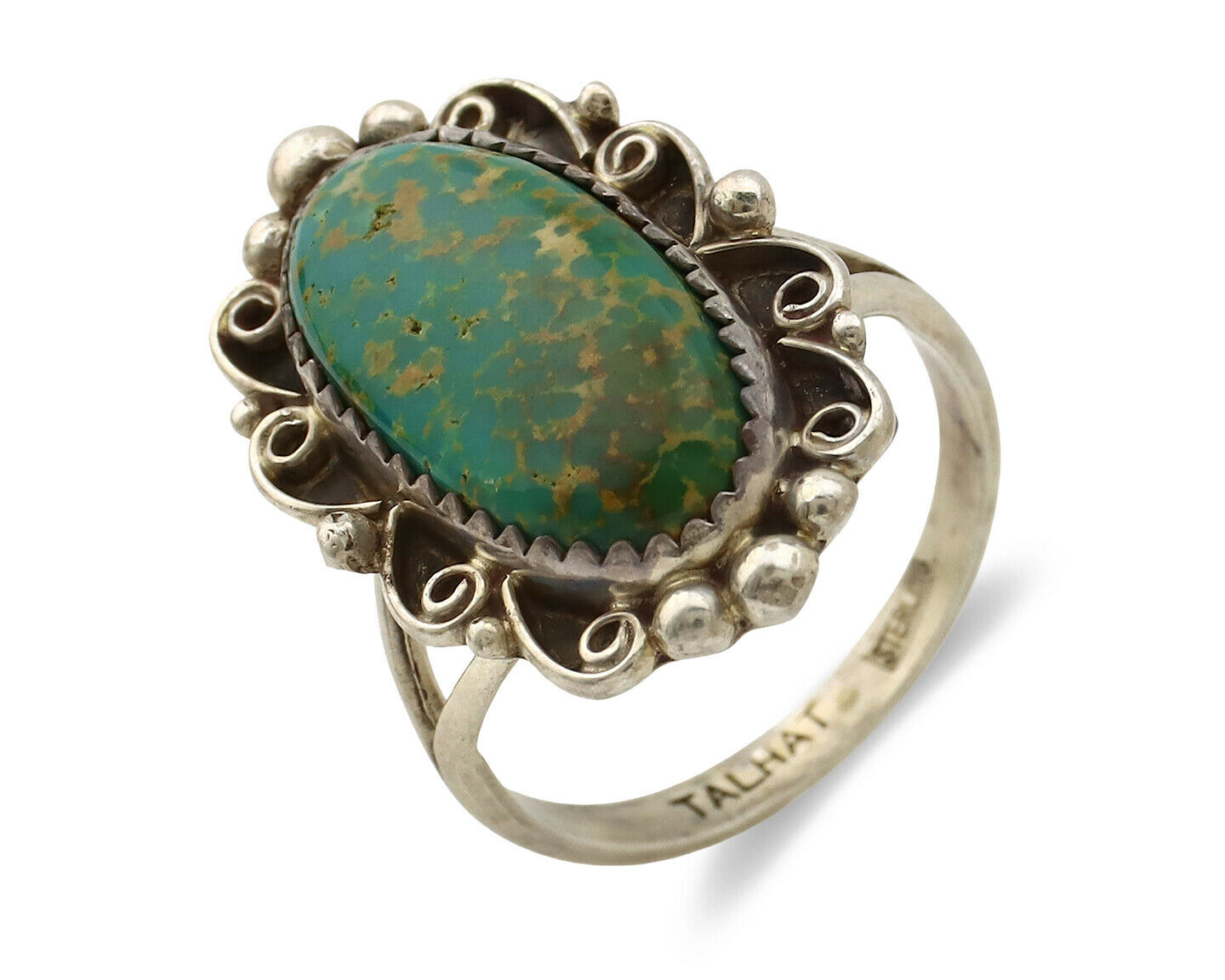 Navajo Ring .925 Silver Kingman Turquoise Artist Signed Talhat C.90's